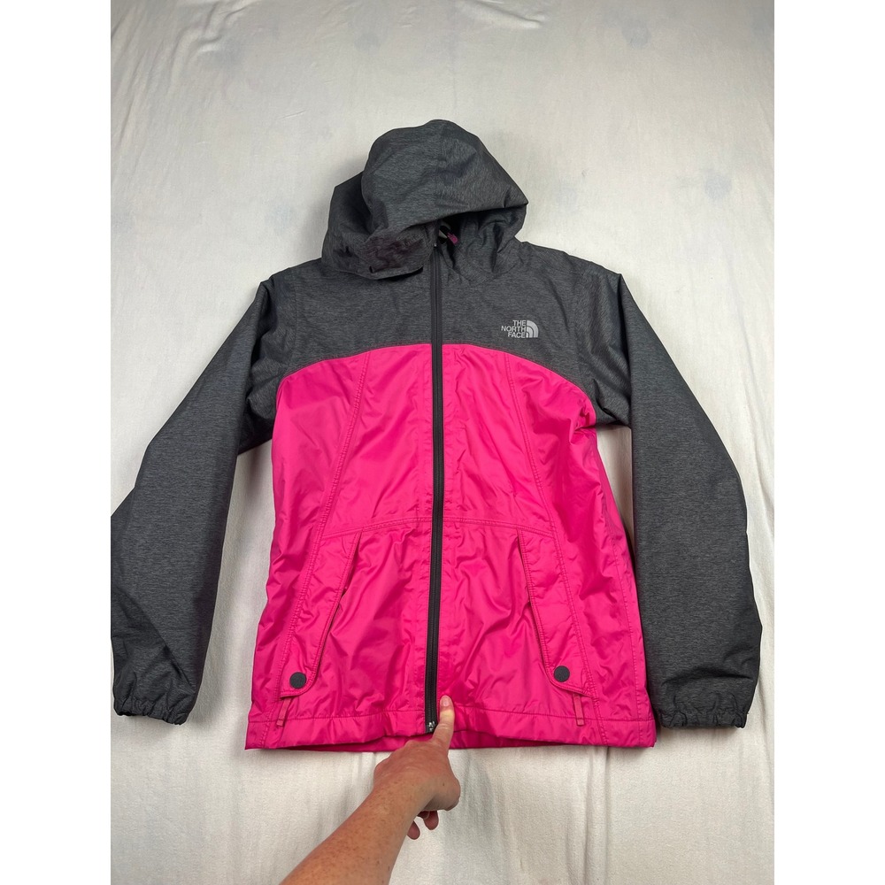 The North Face Girls Pink Gray Hooded Fleece Lined Jacket Size Large 14/16